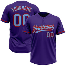 Charger l&#39;image dans la galerie, Custom Purple Light Blue-Red Two-Button Unisex Softball Jersey
