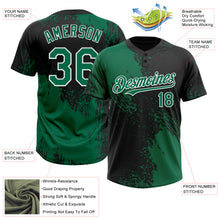 Загрузить изображение в средство просмотра галереи, Custom Kelly Green Black-White 3D Pattern Abstract Brush Stroke Two-Button Unisex Softball Jersey
