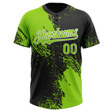 Загрузить изображение в средство просмотра галереи, Custom Neon Green Black-White 3D Pattern Abstract Brush Stroke Two-Button Unisex Softball Jersey
