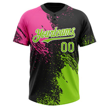 Загрузить изображение в средство просмотра галереи, Custom Black Neon Green-Pink 3D Pattern Abstract Brush Stroke Two-Button Unisex Softball Jersey
