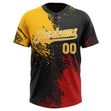 Загрузить изображение в средство просмотра галереи, Custom Black Gold-Red 3D Pattern Abstract Brush Stroke Two-Button Unisex Softball Jersey
