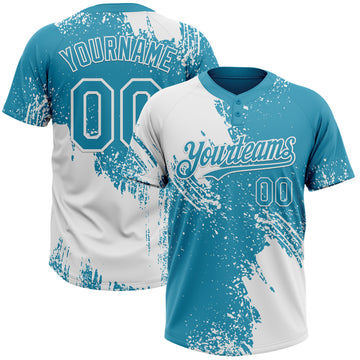 Custom White Panther Blue 3D Pattern Abstract Brush Stroke Two-Button Unisex Softball Jersey