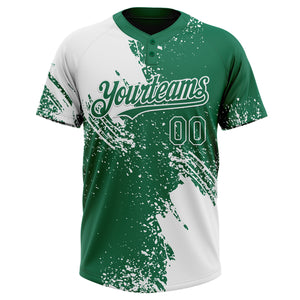 Custom White Kelly Green 3D Pattern Abstract Brush Stroke Two-Button Unisex Softball Jersey