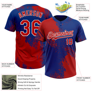 Custom Red Royal-White 3D Pattern Abstract Brush Stroke Two-Button Unisex Softball Jersey