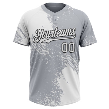 Custom White Gray-Black 3D Pattern Abstract Brush Stroke Two-Button Unisex Softball Jersey