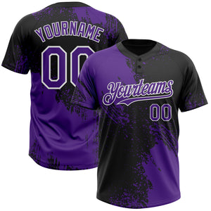 Custom Purple Black-White 3D Pattern Abstract Brush Stroke Two-Button Unisex Softball Jersey