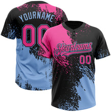 Laden Sie das Bild in den Galerie-Viewer, Custom Black Pink-Light Blue 3D Pattern Abstract Brush Stroke Two-Button Unisex Softball Jersey
