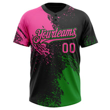 Загрузить изображение в средство просмотра галереи, Custom Black Pink-Grass Green 3D Pattern Abstract Brush Stroke Two-Button Unisex Softball Jersey
