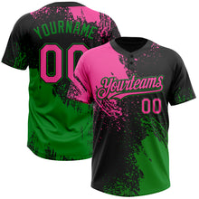 Загрузить изображение в средство просмотра галереи, Custom Black Pink-Grass Green 3D Pattern Abstract Brush Stroke Two-Button Unisex Softball Jersey
