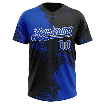 Custom Black Thunder Blue-White 3D Pattern Abstract Brush Stroke Two-Button Unisex Softball Jersey