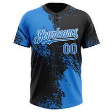 Загрузить изображение в средство просмотра галереи, Custom Black Electric Blue-White 3D Pattern Abstract Brush Stroke Two-Button Unisex Softball Jersey
