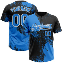 Загрузить изображение в средство просмотра галереи, Custom Black Electric Blue-White 3D Pattern Abstract Brush Stroke Two-Button Unisex Softball Jersey
