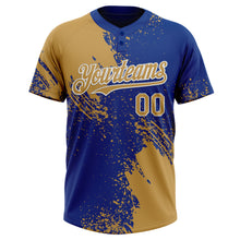 Загрузить изображение в средство просмотра галереи, Custom Old Gold Royal-White 3D Pattern Abstract Brush Stroke Two-Button Unisex Softball Jersey
