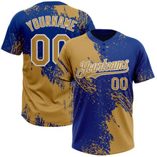 Загрузить изображение в средство просмотра галереи, Custom Old Gold Royal-White 3D Pattern Abstract Brush Stroke Two-Button Unisex Softball Jersey
