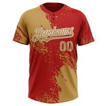 Загрузить изображение в средство просмотра галереи, Custom Old Gold Red-White 3D Pattern Abstract Brush Stroke Two-Button Unisex Softball Jersey
