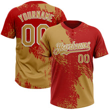 Загрузить изображение в средство просмотра галереи, Custom Old Gold Red-White 3D Pattern Abstract Brush Stroke Two-Button Unisex Softball Jersey
