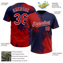 Загрузить изображение в средство просмотра галереи, Custom Red Navy-White 3D Pattern Abstract Brush Stroke Two-Button Unisex Softball Jersey
