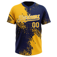 Charger l&#39;image dans la galerie, Custom Gold Navy-White 3D Pattern Abstract Brush Stroke Two-Button Unisex Softball Jersey
