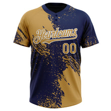 Laden Sie das Bild in den Galerie-Viewer, Custom Old Gold Navy-White 3D Pattern Abstract Brush Stroke Two-Button Unisex Softball Jersey
