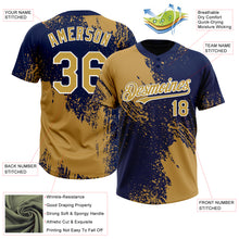 Laden Sie das Bild in den Galerie-Viewer, Custom Old Gold Navy-White 3D Pattern Abstract Brush Stroke Two-Button Unisex Softball Jersey
