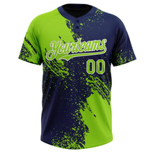 Charger l&#39;image dans la galerie, Custom Neon Green Navy-White 3D Pattern Abstract Brush Stroke Two-Button Unisex Softball Jersey
