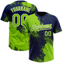 Charger l&#39;image dans la galerie, Custom Neon Green Navy-White 3D Pattern Abstract Brush Stroke Two-Button Unisex Softball Jersey
