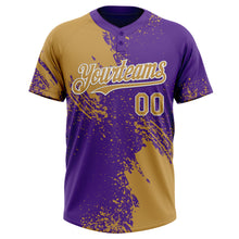 Charger l&#39;image dans la galerie, Custom Old Gold Purple-White 3D Pattern Abstract Brush Stroke Two-Button Unisex Softball Jersey
