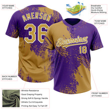 Laden Sie das Bild in den Galerie-Viewer, Custom Old Gold Purple-White 3D Pattern Abstract Brush Stroke Two-Button Unisex Softball Jersey
