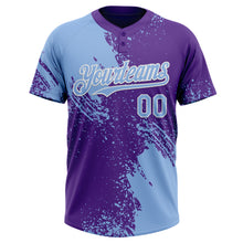 Загрузить изображение в средство просмотра галереи, Custom Light Blue Purple-White 3D Pattern Abstract Brush Stroke Two-Button Unisex Softball Jersey
