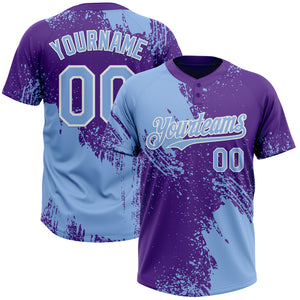 Custom Light Blue Purple-White 3D Pattern Abstract Brush Stroke Two-Button Unisex Softball Jersey