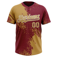 Charger l&#39;image dans la galerie, Custom Old Gold Crimson-White 3D Pattern Abstract Brush Stroke Two-Button Unisex Softball Jersey
