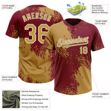 Charger l&#39;image dans la galerie, Custom Old Gold Crimson-White 3D Pattern Abstract Brush Stroke Two-Button Unisex Softball Jersey
