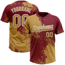 Charger l&#39;image dans la galerie, Custom Old Gold Crimson-White 3D Pattern Abstract Brush Stroke Two-Button Unisex Softball Jersey
