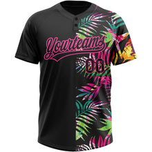 Загрузить изображение в средство просмотра галереи, Custom Black Pink 3D Pattern Hawaii Tropical Palm Leaves Two-Button Unisex Softball Jersey
