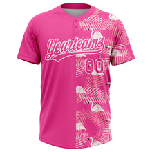 Charger l&#39;image dans la galerie, Custom Pink White 3D Pattern Tropical Palm Leaves And Famingo Two-Button Unisex Softball Jersey
