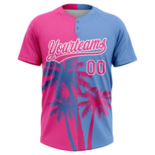 Загрузить изображение в средство просмотра галереи, Custom Pink Light Blue-White 3D Pattern Hawaii Coconut Trees Two-Button Unisex Softball Jersey
