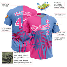 Загрузить изображение в средство просмотра галереи, Custom Pink Light Blue-White 3D Pattern Hawaii Coconut Trees Two-Button Unisex Softball Jersey
