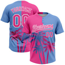 Загрузить изображение в средство просмотра галереи, Custom Pink Light Blue-White 3D Pattern Hawaii Coconut Trees Two-Button Unisex Softball Jersey
