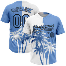 Charger l&#39;image dans la galerie, Custom White Light Blue-Black 3D Pattern Hawaii Coconut Trees Two-Button Unisex Softball Jersey
