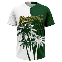 Charger l&#39;image dans la galerie, Custom White Green-Old Gold 3D Pattern Hawaii Coconut Trees Two-Button Unisex Softball Jersey
