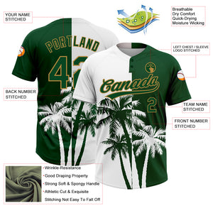 Custom White Green-Old Gold 3D Pattern Hawaii Coconut Trees Two-Button Unisex Softball Jersey