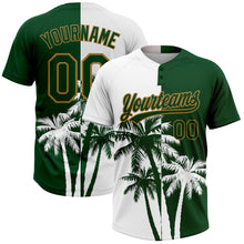 Charger l&#39;image dans la galerie, Custom White Green-Old Gold 3D Pattern Hawaii Coconut Trees Two-Button Unisex Softball Jersey
