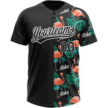 Загрузить изображение в средство просмотра галереи, Custom Black White 3D Pattern Hawaii Flamingos And Leaves Two-Button Unisex Softball Jersey
