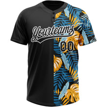 Charger l&#39;image dans la galerie, Custom Black White 3D Pattern Hawaii Tropical Leaves Two-Button Unisex Softball Jersey
