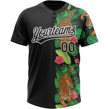 Загрузить изображение в средство просмотра галереи, Custom Black White 3D Pattern Hawaii Tropical Tiger Two-Button Unisex Softball Jersey
