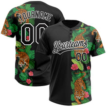 Загрузить изображение в средство просмотра галереи, Custom Black White 3D Pattern Hawaii Tropical Tiger Two-Button Unisex Softball Jersey
