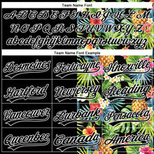 Laden Sie das Bild in den Galerie-Viewer, Custom Black White 3D Pattern Hawaii Tropical Pineapples, Palm Leaves And Flowers Two-Button Unisex Softball Jersey
