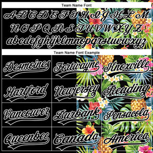 Custom Black White 3D Pattern Hawaii Tropical Pineapples, Palm Leaves And Flowers Two-Button Unisex Softball Jersey