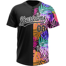 Laden Sie das Bild in den Galerie-Viewer, Custom Black White 3D Pattern Hawaii Tropical Palm Trees Two-Button Unisex Softball Jersey
