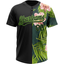 Charger l&#39;image dans la galerie, Custom Black Neon Green 3D Pattern Hawaii Tropical Palm Leaves With Orchids Two-Button Unisex Softball Jersey
